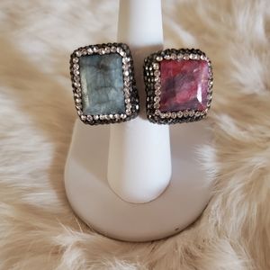 Estate Raw Cut Ruby & Labradorite Gemstone Statement Ring
